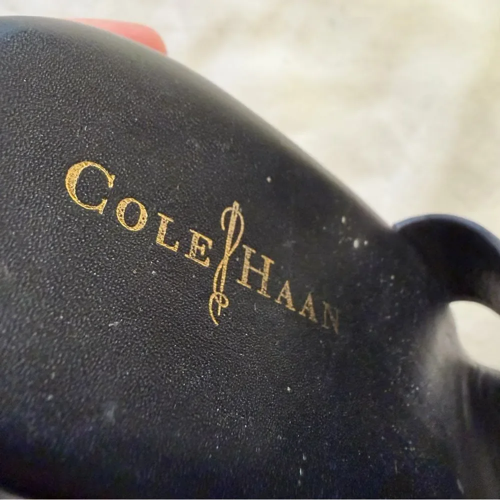Cole Haan Black Ankle Strap Espadrille Wedges EUC size 8